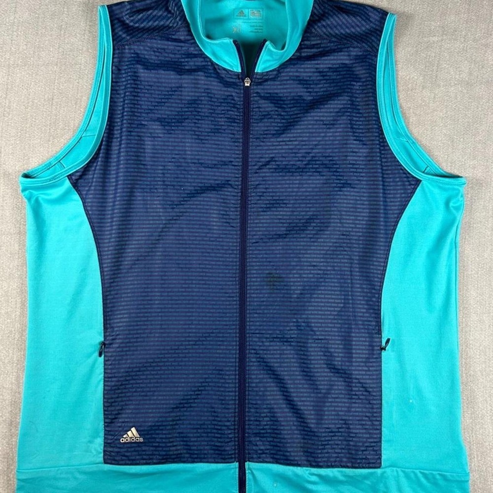 Adidas Golf Vest Mens XL Blue Teal Full Zip Sleeveless Jacket BC4049
